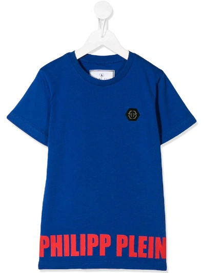 Philipp Plein Kids' Logo Print T-shirt In Blue