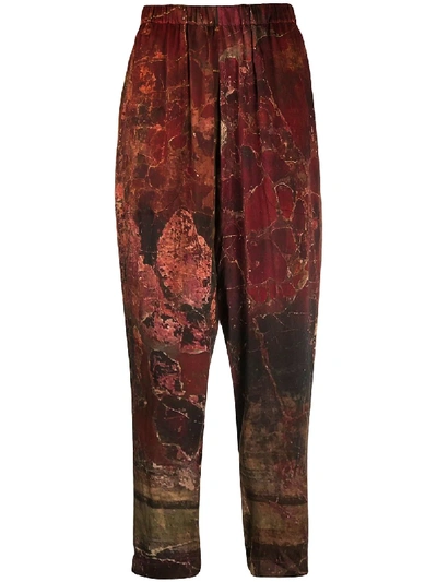Uma Wang Marble Print Wide-leg Trousers In Red