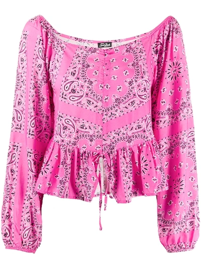 Mc2 Saint Barth Bandana Print Peplum Blouse In Pink