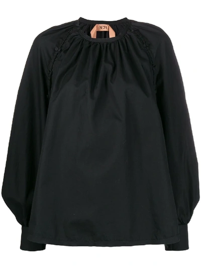 N°21 Button-detail Ruched Blouse In Black