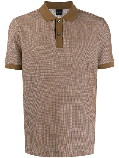 Hugo Boss Geometric Print Polo Shirt In Brown