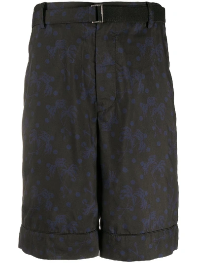 Sacai Palm Trees Print Bermuda Shorts In Black