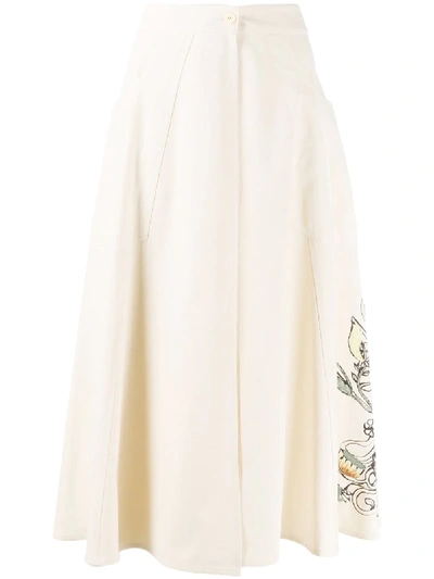 Alysi Embroidered Floral Skirt In White