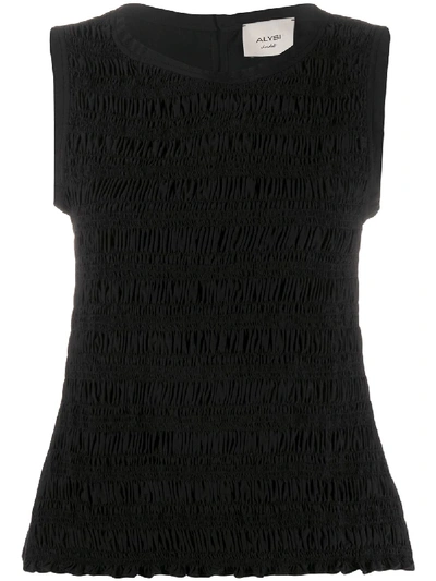 Alysi Shirred Sleeveless Top In Black