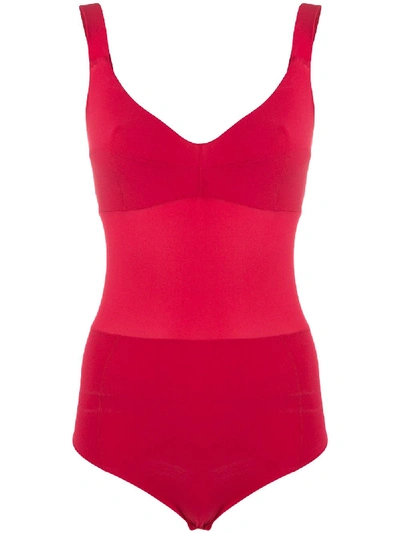 Murmur Grid Fitted Bodysuit In Red