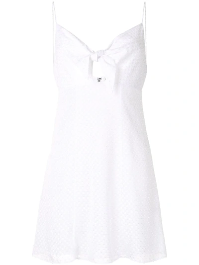 Alice And Olivia Roe Tie Front Clip Dot Flare Dress In White