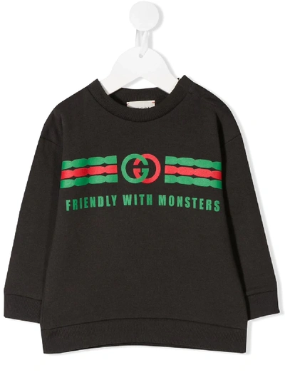 Gucci Babies' Interlocking G Print Cotton Sweatshirt In Black