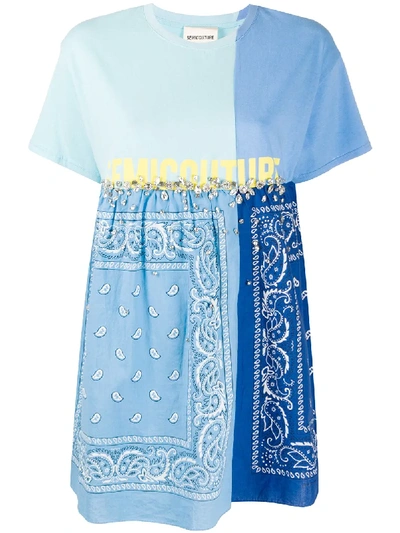 Semicouture Embellished Paisley Print T-shirt In Blue