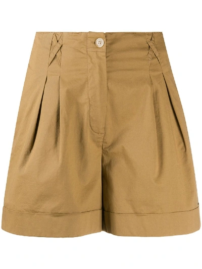 Semicouture Pleated High Waist Shorts In Brown