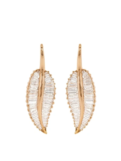 Anita Ko 18kt Rose Gold Large Palm Leaf Diamond Drop Earrings In White
