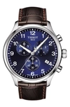 Tissot T1166171604700 Chrono Xl Classic Stainless Steel And Leather Strap Watch In Brown/ Blue/ Silver
