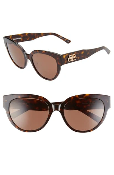 Balenciaga 55mm Tortoise Shell Cat Eye Sunglasses In Havana