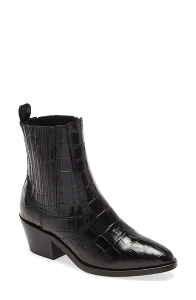 Allsaints Miriam Croc Effect Leather Ankle Boot In Black Crocodile