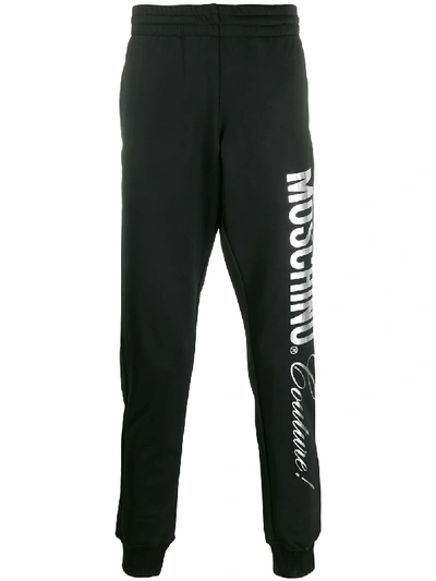 Moschino Metallic Logo Print Track Pants In Black