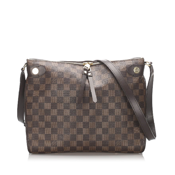 Pre-Owned Louis Vuitton Damier Ebene Duomo Crossbody Bag In Grey | ModeSens