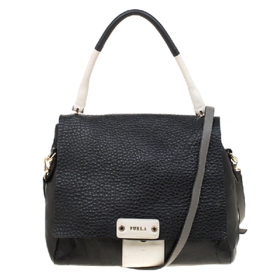 Pre-owned Furla Black And White Leather Top Handle Bag