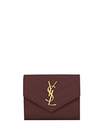 Saint Laurent Monogram Tri-fold Wallet In Red