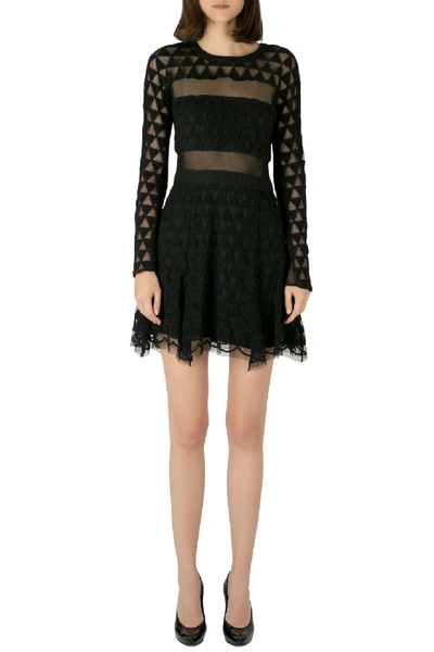 Pre-owned Elizabeth And James Black Embroidered Mesh Overlay Valencia Dress M
