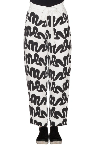Pre-owned Issa Black And White Squiggle Print Waist Tie Detail Ola Pants S