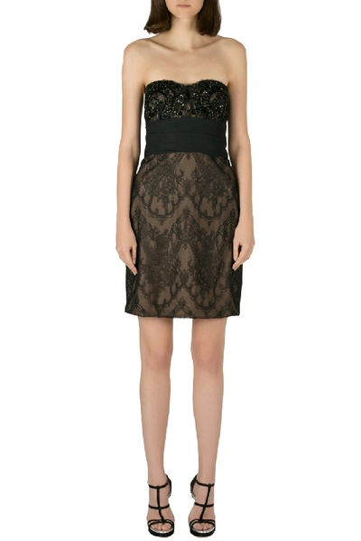 Pre-owned Marchesa Notte Black Chantilly Lace Embellished Bodice Strapless Pencil Dress S