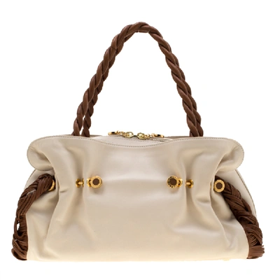 Pre-owned Bvlgari Cream/tan Leather Twistino Tina Satchel