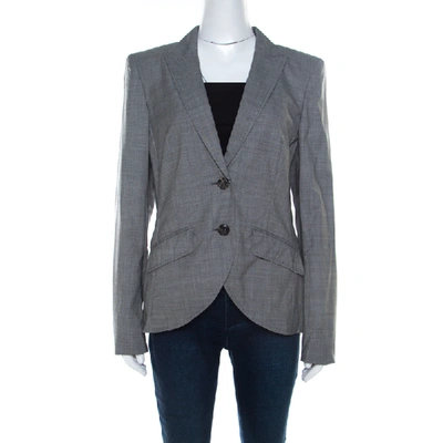 Pre-owned Escada Grey Wool Blend Houndstooth Patterned Double Button Blazer M