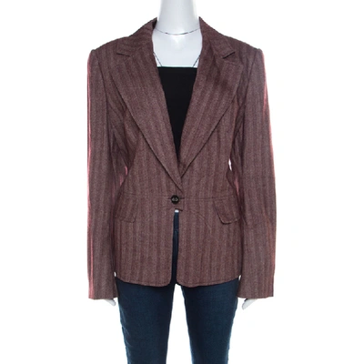 Pre-owned Escada Burgundy Wool And Silk Blend Single Button Blazer Xl