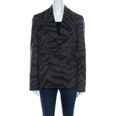 Pre-owned Escada Grey Cashmere Wool Animal Pattern Single Button Blazer M