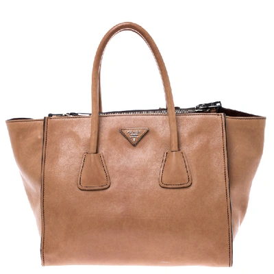 Pre-owned Prada Beige Leather Twin Pocket Tote