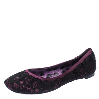 Pre-owned Dolce & Gabbana Black/purple Lace And Satin Ballet Flats Size 39