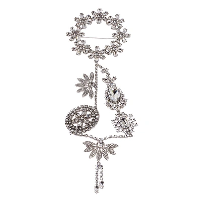 Pre-owned Burberry Silver Tone Daisy Wreath Crystal Brooch