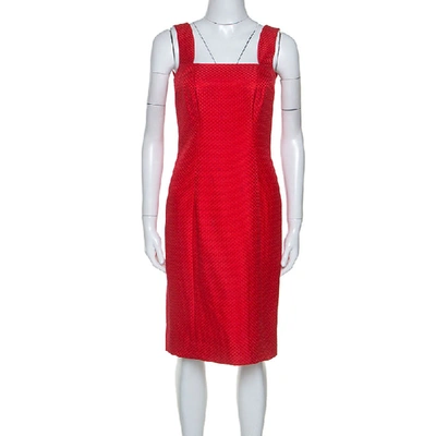 Pre-owned Valentino Red Textured Silk Blend Short Dress M