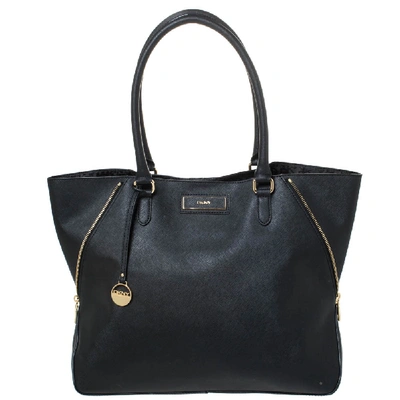 Pre-owned Dkny Black Leather Zip Side Shopper Tote