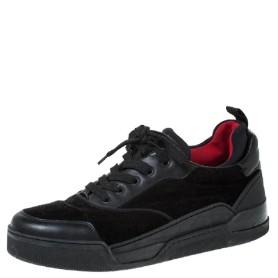 Pre-owned Christian Louboutin Black Leather, Suede And Fabric Aurelien Sneakers Size 43