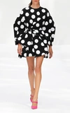 Carolina Herrera Polka Dot Bow-embellished Cotton Mini Dress In Black/white