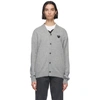 COMME DES GARÇONS PLAY COMME DES GARCONS PLAY GREY AND BLACK WOOL MENS FIT HEART PATCH V-NECK CARDIGAN