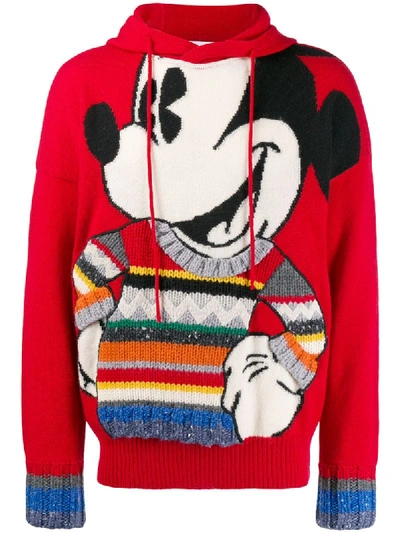 Pre-owned Jc De Castelbajac Mickey Mouse Drawstring Knitted Hoodie In Red