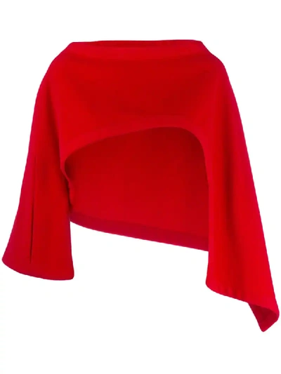 Pre-owned Yohji Yamamoto Cropped Asymmetric Slip-on Jacket In Red