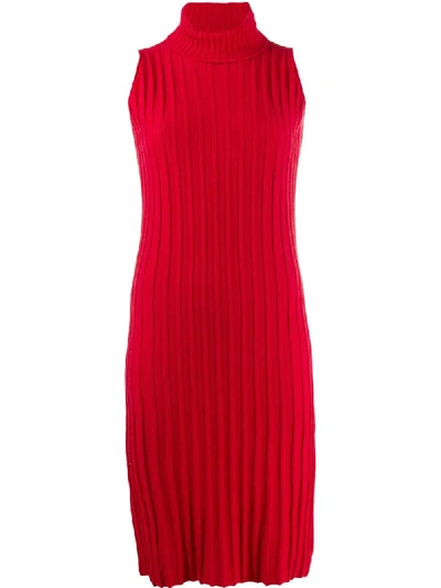 Pre-owned Yohji Yamamoto 1996 Turtleneck Knitted Fitted Dress In Red