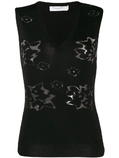 Pre-owned Dior 2000s  Knitted Floral Vest In Black