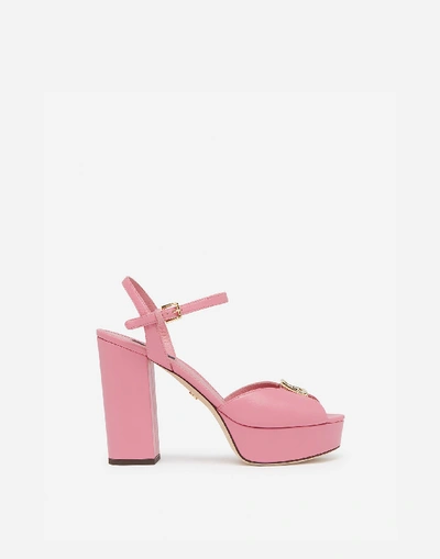 Dolce & Gabbana Calfskin Sandals With Wedge And Dg Logo In Pink