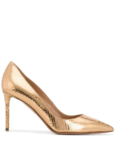 Aquazzura Purist Laminated Pumps In Gold Color