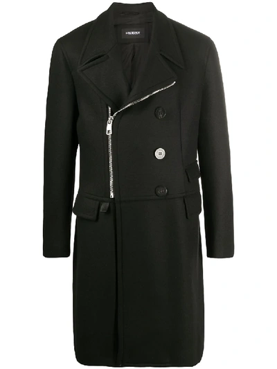Neil Barrett Man Black Long Coat With Decentralized Zip