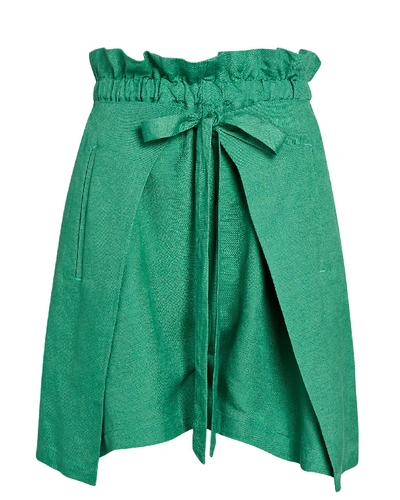 Cult Gaia Campbell Tie-front Linen Shorts In Forest Green