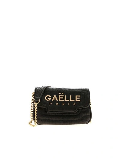 Gaelle Paris Black Shoulder Bag With Golden Logo