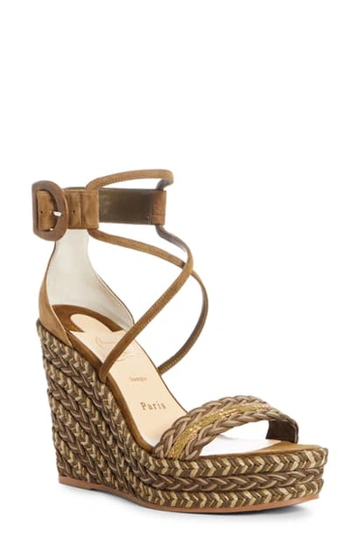 Christian Louboutin Women's Bodrum Suede Braided Wedge Platform Sandals In Green Tea