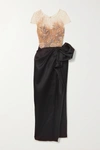 MARCHESA EMBELLISHED METALLIC TULLE AND GATHERED SATIN GOWN