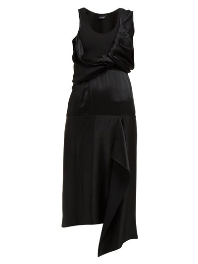 Atlein Draped-bodice Satin Dress In Black