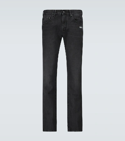 Off-white Slim Cotton Denim Jeans In Black White