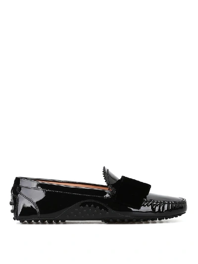 Tod's T Factory 1 Black Loafers With Velvet Bow